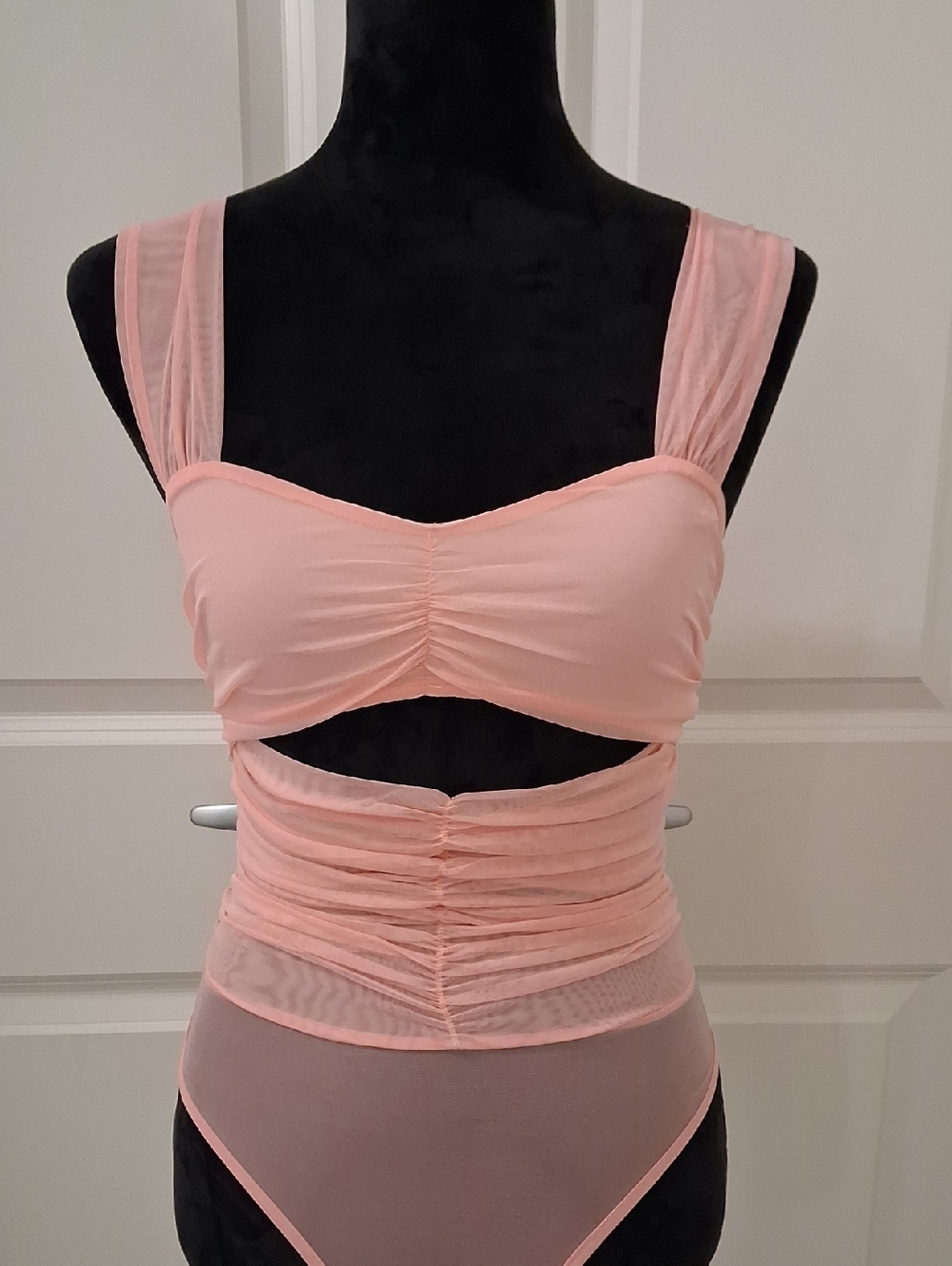 Princess Polly Kalmia Blush Pink Sheer Mesh Cut-Out Bodysuit ** Size 4